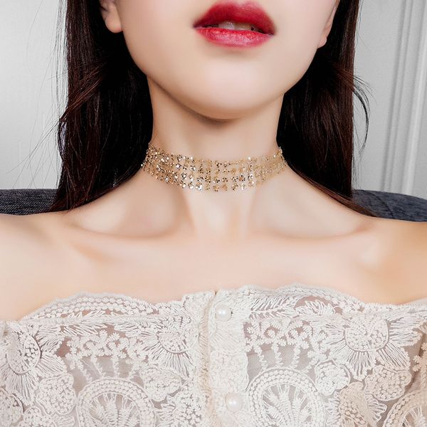 silver/gold colors lace sequins choker necklaces for women bohemia invisible neck chain chocker collar statement necklace
silver/gold colors lace sequins choker necklaces for women bohemia invisible neck chain chocker collar statement necklace