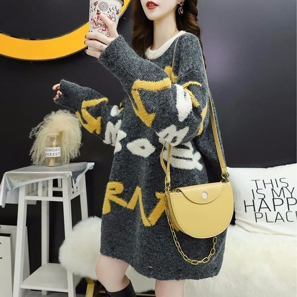 2019 autumn and winter sweater women's new ins tide lazy wind long loose korean version of the base knitted skirt, White;black
2019 autumn and winter sweater women's new ins tide lazy wind long loose korean version of the base knitted skirt, White;black