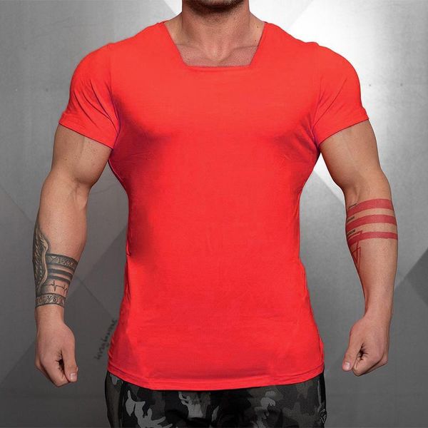 new summer men short sleeve cotton t-shirt fashion gym clothing fitness bodybuilding t shirt male square collar slim compression tees, White;black
new summer men short sleeve cotton t-shirt fashion gym clothing fitness bodybuilding t shirt male square collar slim compression tees, White;black