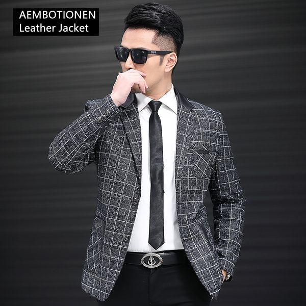 high grade business men leather jacket plaid suit collar slim casual sheepskin leather genuine coat men's blazer, Black
high grade business men leather jacket plaid suit collar slim casual sheepskin leather genuine coat men's blazer, Black