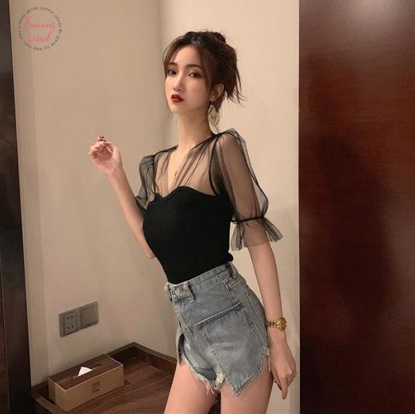 korean new womens v neck mesh stitching knit slim solid color lantern sleeves t shirt drop shipping, White
korean new womens v neck mesh stitching knit slim solid color lantern sleeves t shirt drop shipping, White