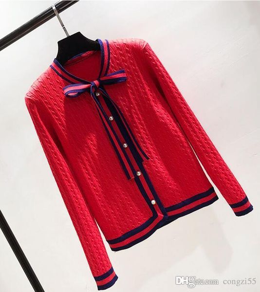 2019 new fashion branded spring knitted cardigans women bow twist pearl botton stripe edge sweater black white red size s-l, White;black
2019 new fashion branded spring knitted cardigans women bow twist pearl botton stripe edge sweater black white red size s-l, White;black