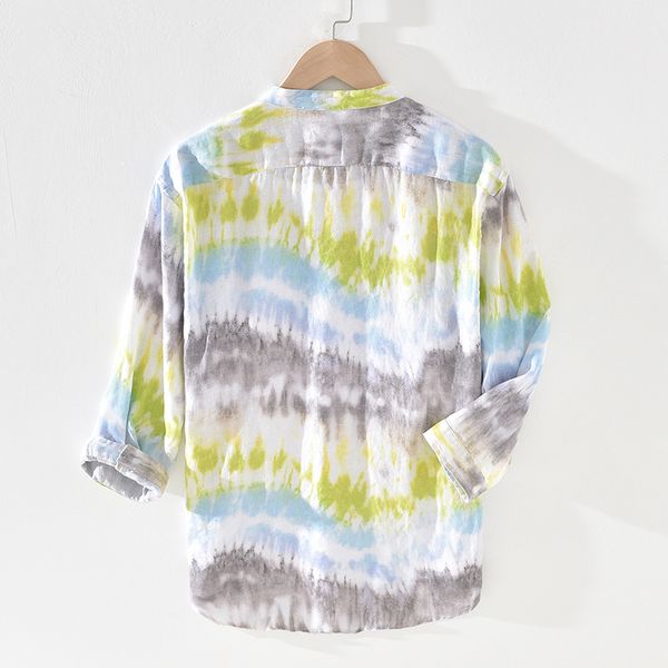 men summer fashion hawaii beach style 100% linen three quarter sleeve stand collar colorful printed slim fit shirts, White;black
men summer fashion hawaii beach style 100% linen three quarter sleeve stand collar colorful printed slim fit shirts, White;black