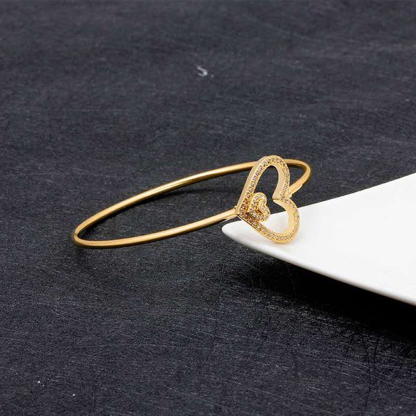 bangle cubic zirconia heart-shaped boutique bracelet open double heart women's gift golden brand jewelry, Black
bangle cubic zirconia heart-shaped boutique bracelet open double heart women's gift golden brand jewelry, Black