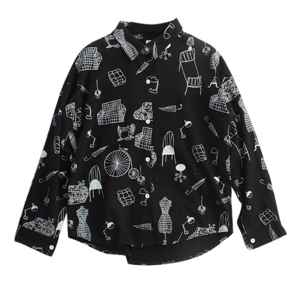 2020 new korean button cartoon print women blouse fashion summer shirts long sleeve loose casual vintage female blusas, White
2020 new korean button cartoon print women blouse fashion summer shirts long sleeve loose casual vintage female blusas, White