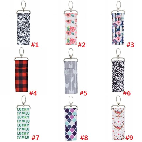 Women Lipstick Holder Cross Ripple Colorful Printed Patterns Chapstick Lipstick Holder Lip Balm Keys Rings Pouch Keychain Bags