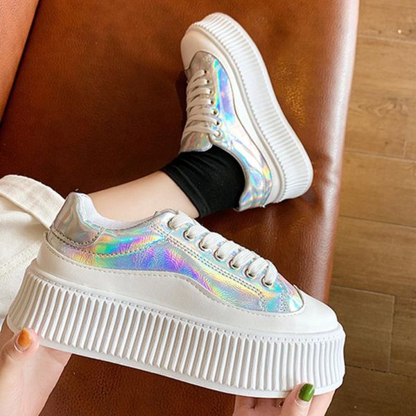 new style platform heel lace-up laser mixed colors casual shoes women's network selling white shoes anti-slip trend women's, Black
new style platform heel lace-up laser mixed colors casual shoes women's network selling white shoes anti-slip trend women's, Black