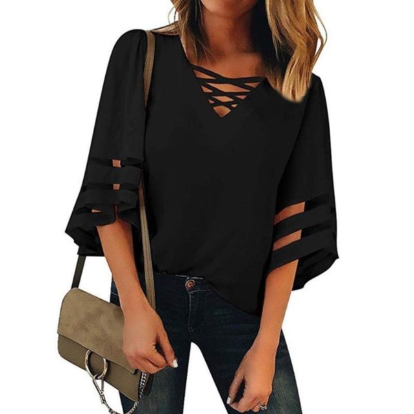 summer t-shirts women's v neck autumn mesh panel 3/4 bell sleeve casual loose shirt lady girl tee femme casual t-shirt, White
summer t-shirts women's v neck autumn mesh panel 3/4 bell sleeve casual loose shirt lady girl tee femme casual t-shirt, White