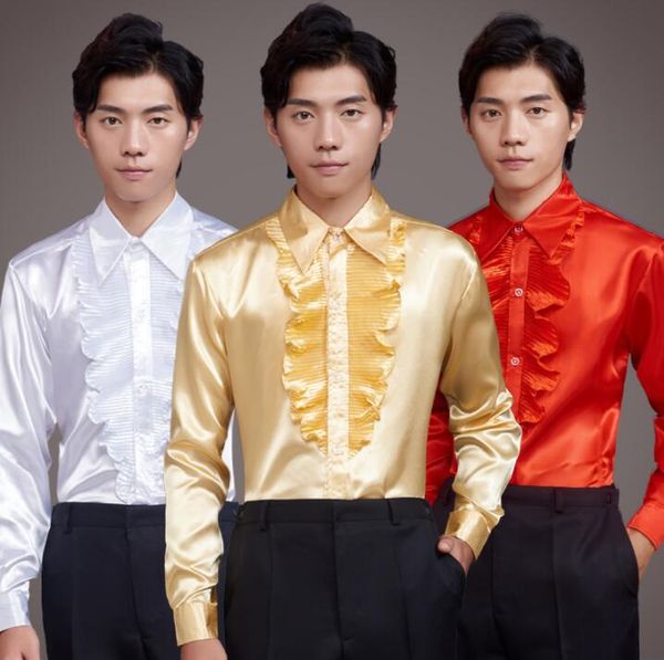 gold ruffle shirt men long sleeve shirt teenage korean mens personality stage singer dance fashion slim clothes, White;black
gold ruffle shirt men long sleeve shirt teenage korean mens personality stage singer dance fashion slim clothes, White;black
