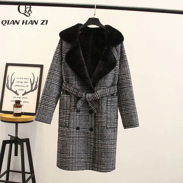 qian han zi women plaid long woolen coat trench spliced loose warmer thick double breasted turn-down collar winter coats female, Black
qian han zi women plaid long woolen coat trench spliced loose warmer thick double breasted turn-down collar winter coats female, Black