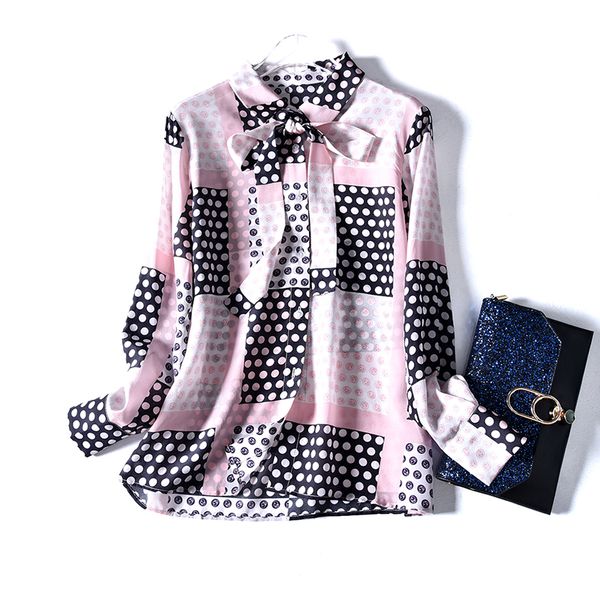 spring 2019 new long-sleeve blouses for women loose pink mulberry silk blouses bow tie dot silk blouses, White
spring 2019 new long-sleeve blouses for women loose pink mulberry silk blouses bow tie dot silk blouses, White