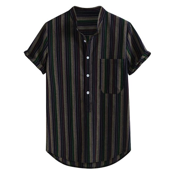 fashion men's casual button hawaii striped print beach short sleeve men's clothes, White;black
fashion men's casual button hawaii striped print beach short sleeve men's clothes, White;black