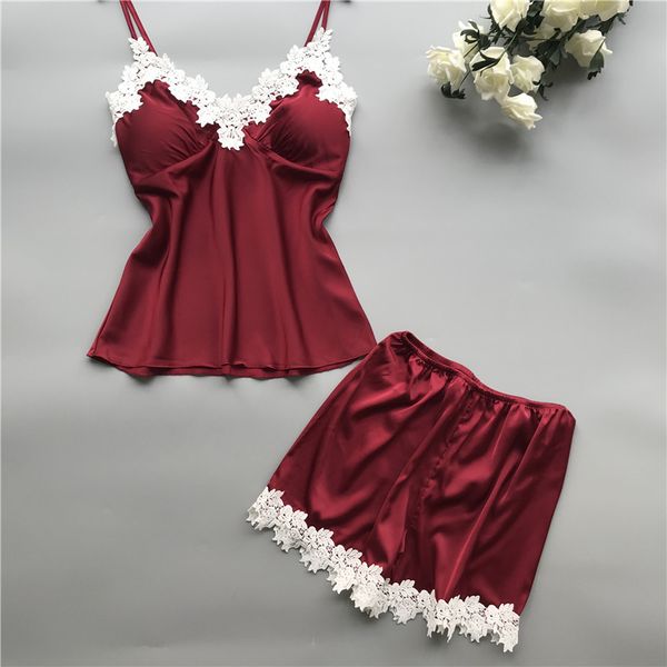 herislim women lingeries silk appliques cami and shorts two pieces pajama sets lace pajamas sleepwear home clothes, Black;red
herislim women lingeries silk appliques cami and shorts two pieces pajama sets lace pajamas sleepwear home clothes, Black;red