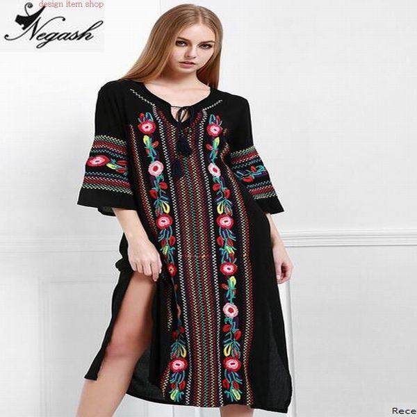 new women vintage dress floral embroidery cotton loose beach dress side split hippie boho summer long maxi vestidos, Black;gray
new women vintage dress floral embroidery cotton loose beach dress side split hippie boho summer long maxi vestidos, Black;gray