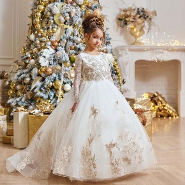classy long sleeves lace flower girl dresses for wedding beaded jewel neck appliqued pageant gowns tulle sweep train first communion dress, White;blue
classy long sleeves lace flower girl dresses for wedding beaded jewel neck appliqued pageant gowns tulle sweep train first communion dress, White;blue