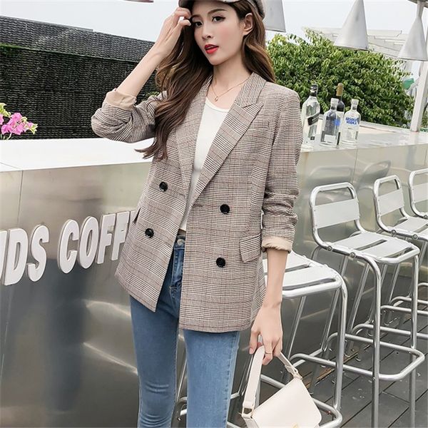 cbafu women plaid jacket suits coat vintage notched double breasted spring autumn pockets retro jackets casual work outwear d382, White;black
cbafu women plaid jacket suits coat vintage notched double breasted spring autumn pockets retro jackets casual work outwear d382, White;black