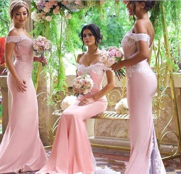 pink off the shoulder satin long bridesmaid dresses lace applique maid of honor wedding party plus size bridesmaid gown with buttons, White;pink
pink off the shoulder satin long bridesmaid dresses lace applique maid of honor wedding party plus size bridesmaid gown with buttons, White;pink