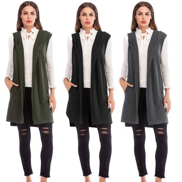 2019 explosion models solid color simple fashion casual casual shirt sleeveless vest knit cardigan long hooded jacket female, Black;white
2019 explosion models solid color simple fashion casual casual shirt sleeveless vest knit cardigan long hooded jacket female, Black;white