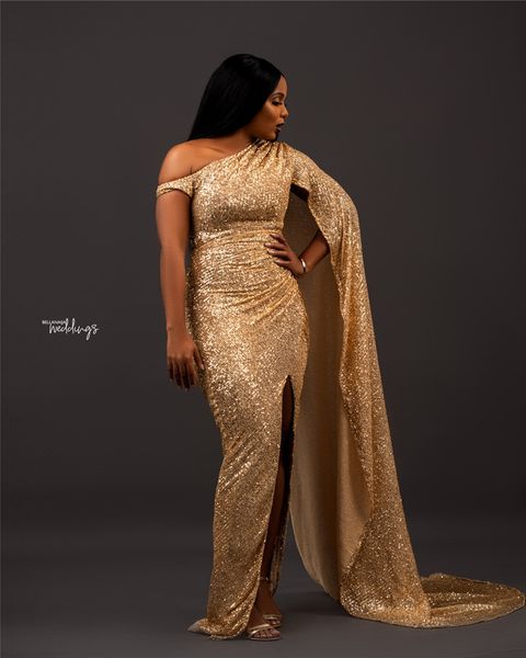 gold sequined mermaid prom dreses african high side split evening gown sparkly strapless formal party gown, Black
gold sequined mermaid prom dreses african high side split evening gown sparkly strapless formal party gown, Black