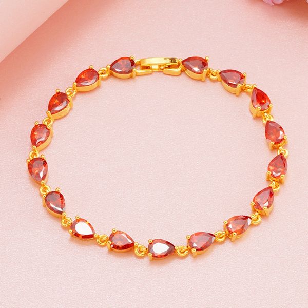 brillant red cubic zircon 18k yellow gold filled water drop shaped womens bracelet fashion wrist chain, Black
brillant red cubic zircon 18k yellow gold filled water drop shaped womens bracelet fashion wrist chain, Black