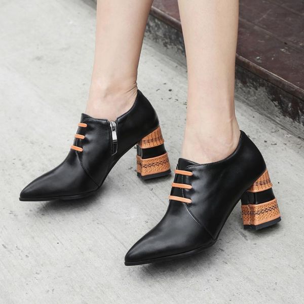 sarairis new genuine cow leather chunky high heels ankle boots woman shoes pointed toe zip up shoes women boots, Black
sarairis new genuine cow leather chunky high heels ankle boots woman shoes pointed toe zip up shoes women boots, Black