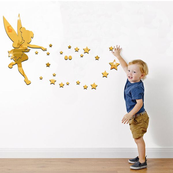 

fairy blowing stars 3d decal mirror wall stickers 46*71cm acrylic gift background self-adhesive home decor mural art
