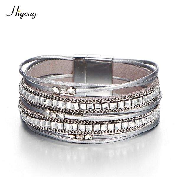 hiyong silver grey leather bracelets for women multilayer wrap bracelet metal beads rhinestone leather bangle charm boho jewelry, Golden;silver
hiyong silver grey leather bracelets for women multilayer wrap bracelet metal beads rhinestone leather bangle charm boho jewelry, Golden;silver