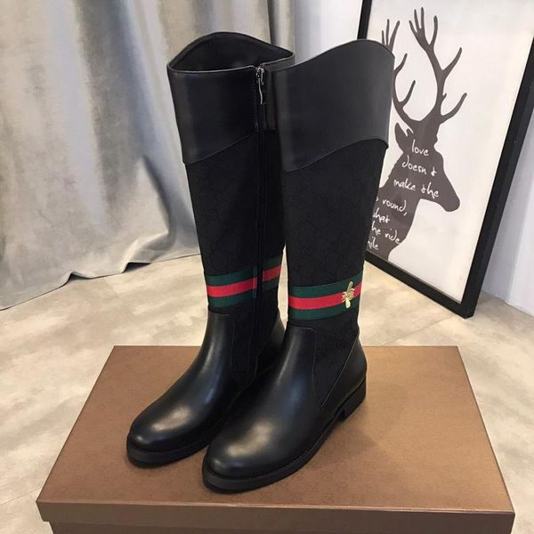 2020 new fashion luxury lady 14 inch boots fashionable comfortable soft leather material women's knight boots size 35-41 printed fabric, Black
