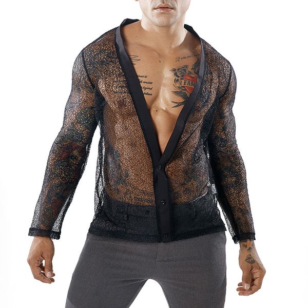 men's casual mesh transparent shirts t-shirt boys long sleeve shirt deep v cardigan cool tshirt for men, White;black
men's casual mesh transparent shirts t-shirt boys long sleeve shirt deep v cardigan cool tshirt for men, White;black