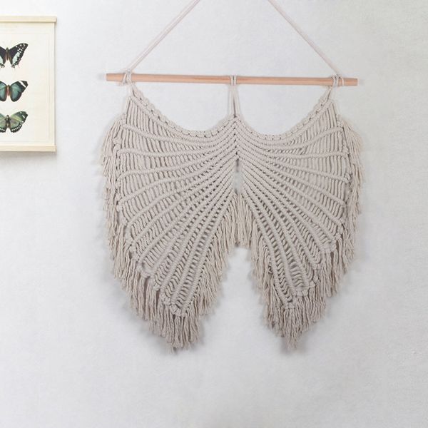 wall hanging tapestry handmade woven decoration large angel wings white cotton