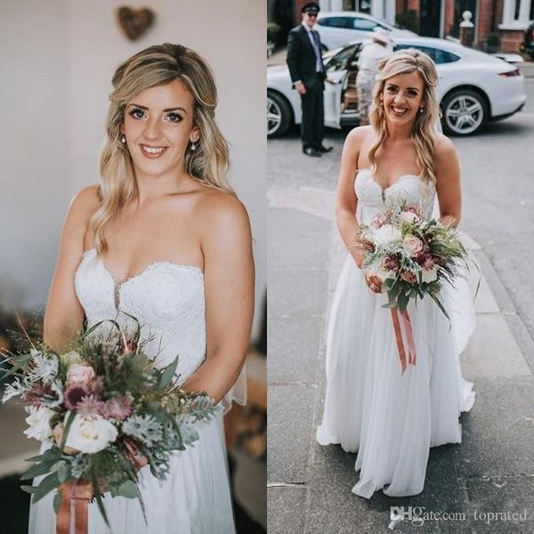 new boho beach wedding dresses sweetheart chiffon a line lace elegant new arrival bridal gowns romantic country style vestido de noiva, White
new boho beach wedding dresses sweetheart chiffon a line lace elegant new arrival bridal gowns romantic country style vestido de noiva, White
