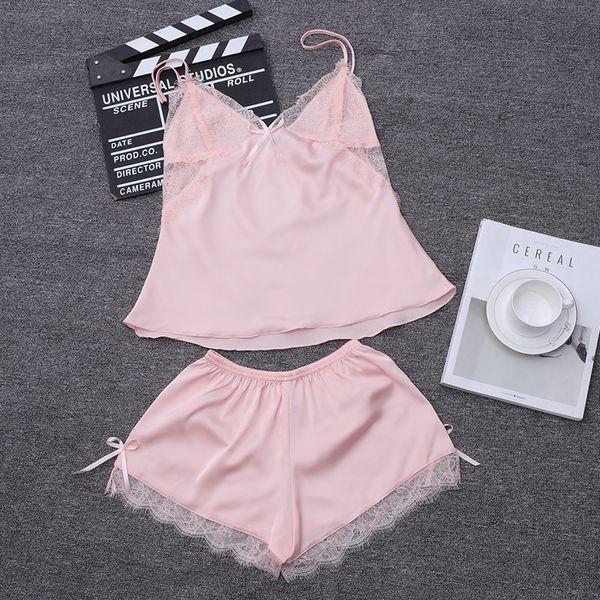 

july's song pink pajamas sleepwear for women sleeveless strap nightwear lace pajamas set sleep lounge pant set for lady, Blue;gray