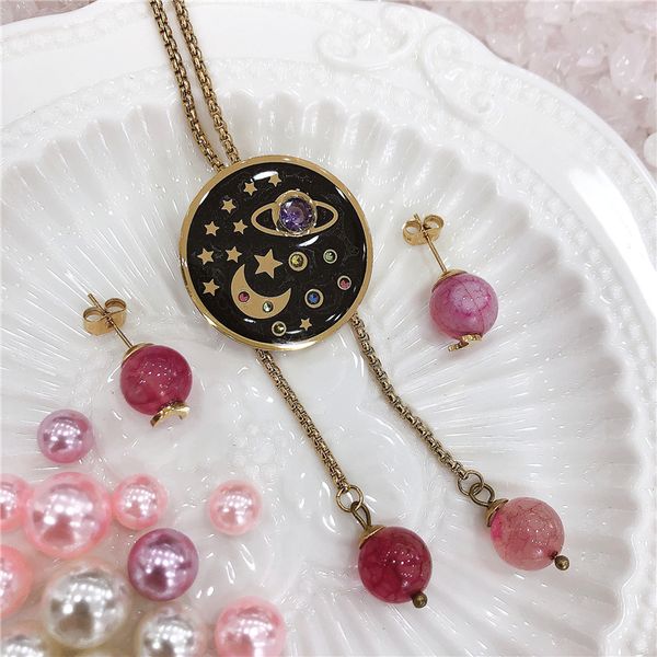 stainaless steel natural stone colorful pendants round earrings necklace metal chain zirconia shrinkable chain jewelry wedding, Silver
stainaless steel natural stone colorful pendants round earrings necklace metal chain zirconia shrinkable chain jewelry wedding, Silver