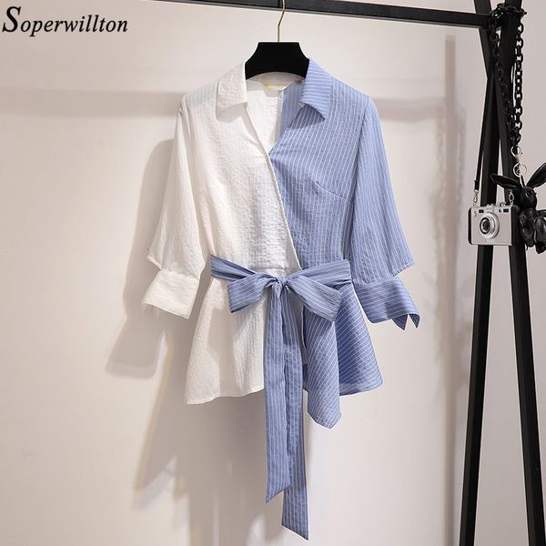 three quater sleeve blouse women white blue stripe patchwork shirt 2019 summer spring lady female hit color v-neck busas u01
three quater sleeve blouse women white blue stripe patchwork shirt 2019 summer spring lady female hit color v-neck busas u01