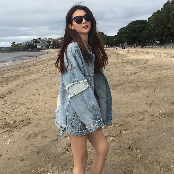 women spring and autumn fashion brand korea style vintage hole denim blue jacket female casual loose jacket coat cloth, Black;brown
women spring and autumn fashion brand korea style vintage hole denim blue jacket female casual loose jacket coat cloth, Black;brown