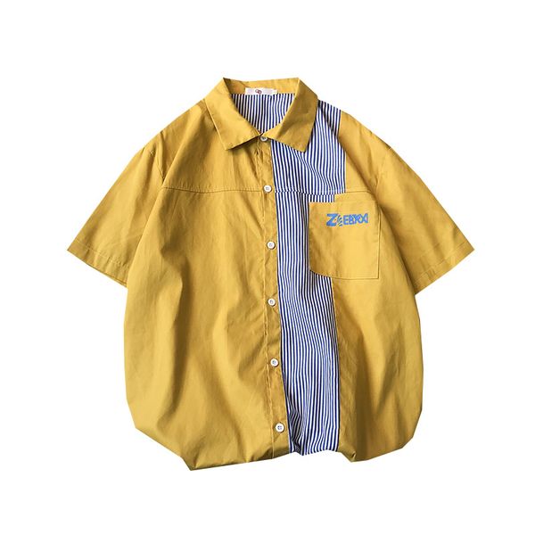 men's casual shirts summer short-sleeved shirt trend fashion style loose literature and art youth color matching men, White;black
men's casual shirts summer short-sleeved shirt trend fashion style loose literature and art youth color matching men, White;black