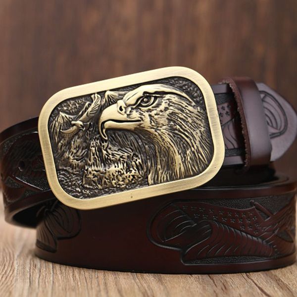 boutique fashion belt leather belts for men plate buckle punk style eagle model cowboy mens waist strap coffee, Black;brown