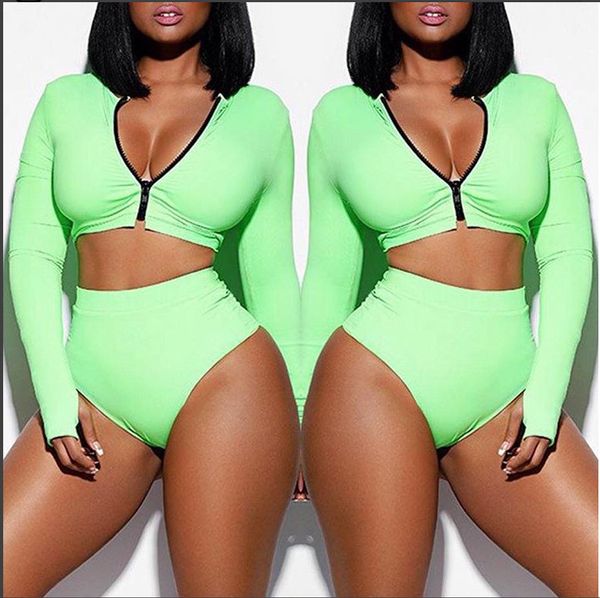 europe and the united states selling explosive swimwear 2020 new zipper long sleeve split swimsuit suit 1904, White;black
europe and the united states selling explosive swimwear 2020 new zipper long sleeve split swimsuit suit 1904, White;black