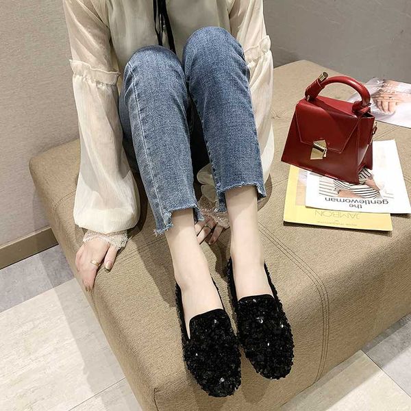 women flats ladies sequins shoes fashion comfortable pointed toe flock flat shoes casual women's u25, Black
women flats ladies sequins shoes fashion comfortable pointed toe flock flat shoes casual women's u25, Black