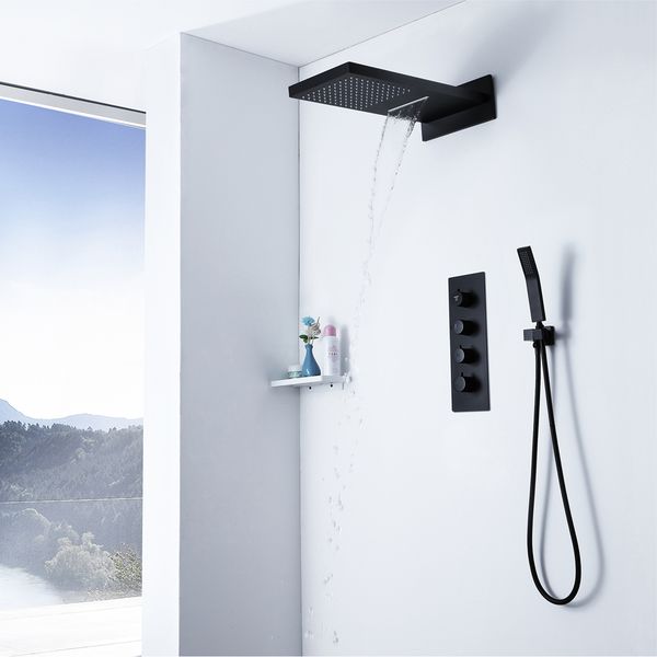 wall mounted rainfall waterfall shower head black shower faucets set thermostatic for bathroom hand held showers
wall mounted rainfall waterfall shower head black shower faucets set thermostatic for bathroom hand held showers