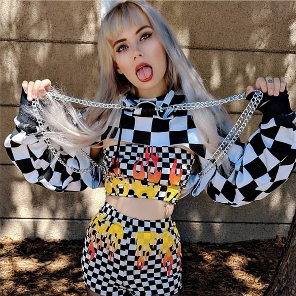 women plaid casual streetwear sweatshirt hoodie crop jumper pullover chain stitching short loose sweatshirt plaid shirt, Black
women plaid casual streetwear sweatshirt hoodie crop jumper pullover chain stitching short loose sweatshirt plaid shirt, Black