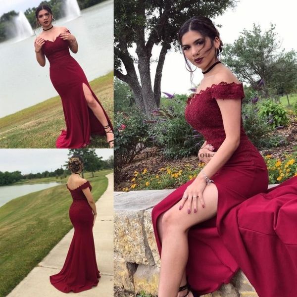 new arrival burgundy mermaid prom dresses high side split off shoulder lace applique formal dress evening party wear ogstuff, Black
new arrival burgundy mermaid prom dresses high side split off shoulder lace applique formal dress evening party wear ogstuff, Black