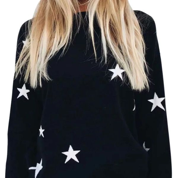fashion long sleeve pentagram pullover sweaters autumn o neck women knitted pullovers casual black loose jumper, White;black
fashion long sleeve pentagram pullover sweaters autumn o neck women knitted pullovers casual black loose jumper, White;black