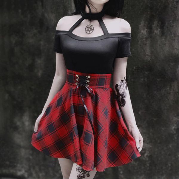 casual dresses gothic plaid mini summer dress women 2021 lace up faux two piece female goth punk halter party vestidos, Black;gray
casual dresses gothic plaid mini summer dress women 2021 lace up faux two piece female goth punk halter party vestidos, Black;gray