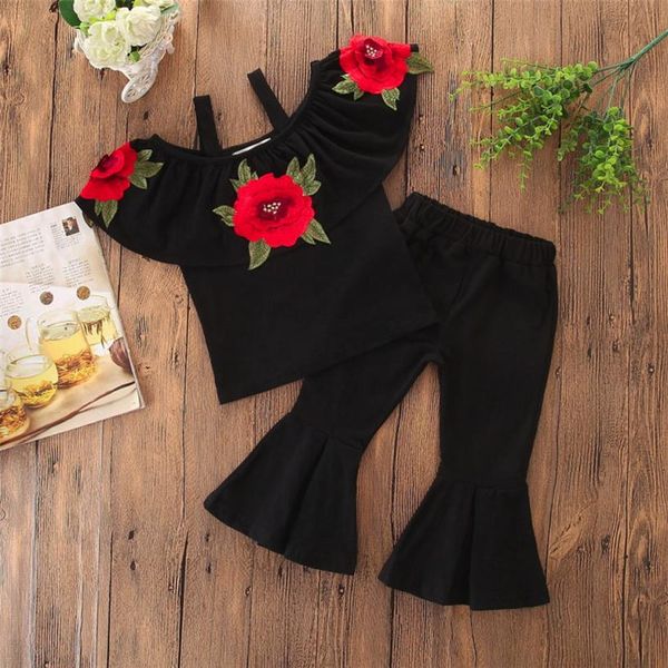 2018 new fashion children girls clothes solid baby girls floral print off shoulder +flared trousers outfits sets y190518, White
2018 new fashion children girls clothes solid baby girls floral print off shoulder +flared trousers outfits sets y190518, White