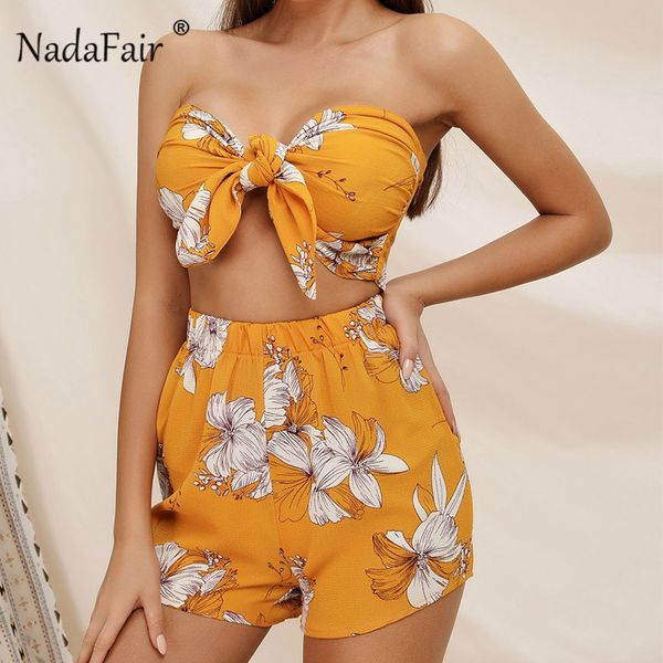 nadafair summer beach two piece set floral lace up bow strapless v neck crop and shorts women, White
nadafair summer beach two piece set floral lace up bow strapless v neck crop and shorts women, White