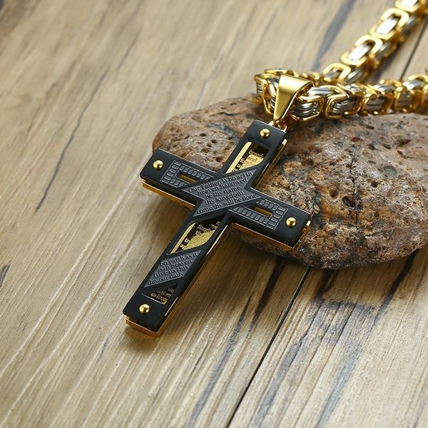 our father" stylish cross pendant necklace for men stainless steel heavy byzantine chain christian male jewelry 24" inch, Silver
our father" stylish cross pendant necklace for men stainless steel heavy byzantine chain christian male jewelry 24" inch, Silver