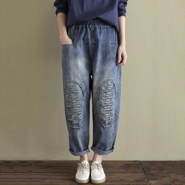 autumn vintage jean women hole bleached denim elastic waist ankle-length pants wild cowboy retro jeans fashion, Blue
autumn vintage jean women hole bleached denim elastic waist ankle-length pants wild cowboy retro jeans fashion, Blue