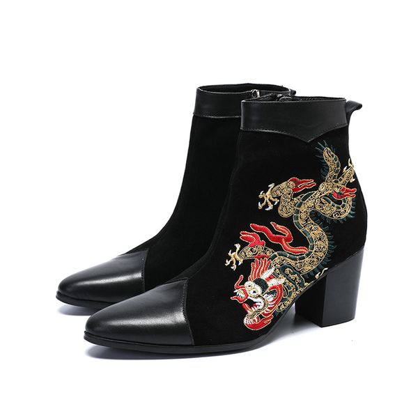 high heel men boots short ankle dress boots black suede embroidery with totem zip gentleman boots men botas
high heel men boots short ankle dress boots black suede embroidery with totem zip gentleman boots men botas