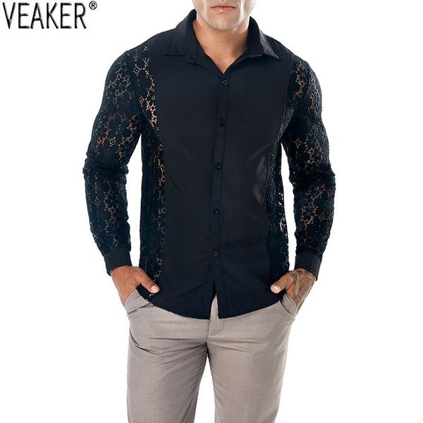 herfst nieuwe mannen bloemen hollow out shirt man slim fit lace mesh shirts mannen zwart wit casual party shirt s-2xl, White;black
herfst nieuwe mannen bloemen hollow out shirt man slim fit lace mesh shirts mannen zwart wit casual party shirt s-2xl, White;black